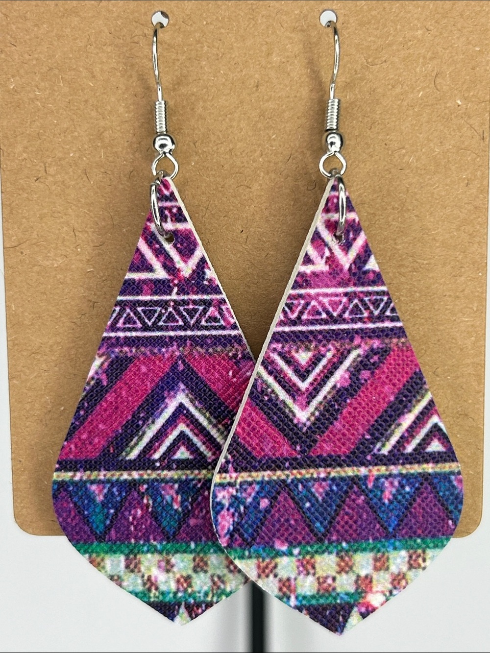 Purple Aztec Faux Leather Dangle Earrings Fashion Jewelry